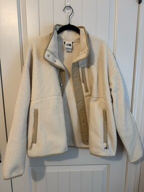 The North Face Cream Sherpa Jacket with Tan Trim
